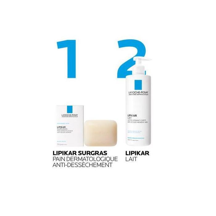 Lait et Pain Dermatologique - La Roche Posay - Lipikar - 400ml Lait - 150g Pain Surgras - Anti-Dessèchement