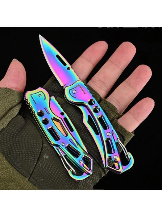 Couteau de poche pliant en acier inoxydable avec porte-clés, camping en plein air