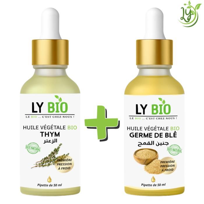 Pack Huile - LYBIO - Thym 50ml - Pipette - Germe de Blé 50ml - Pipette - Nourrissant
