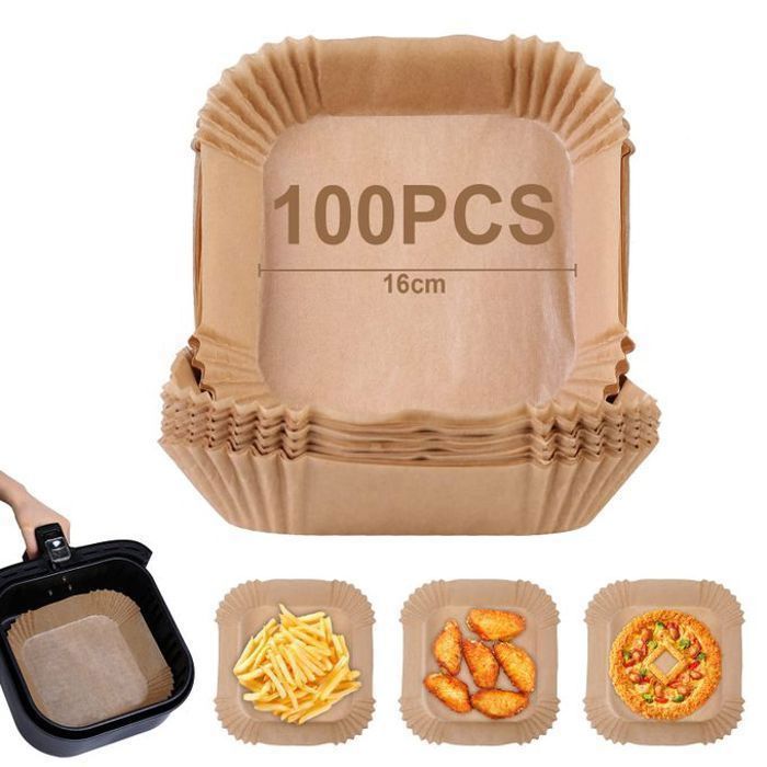 Papier de cuisson - Air Fryer - 100 pièces - Prédécoupé carré - Papier sulfurisé - Marron