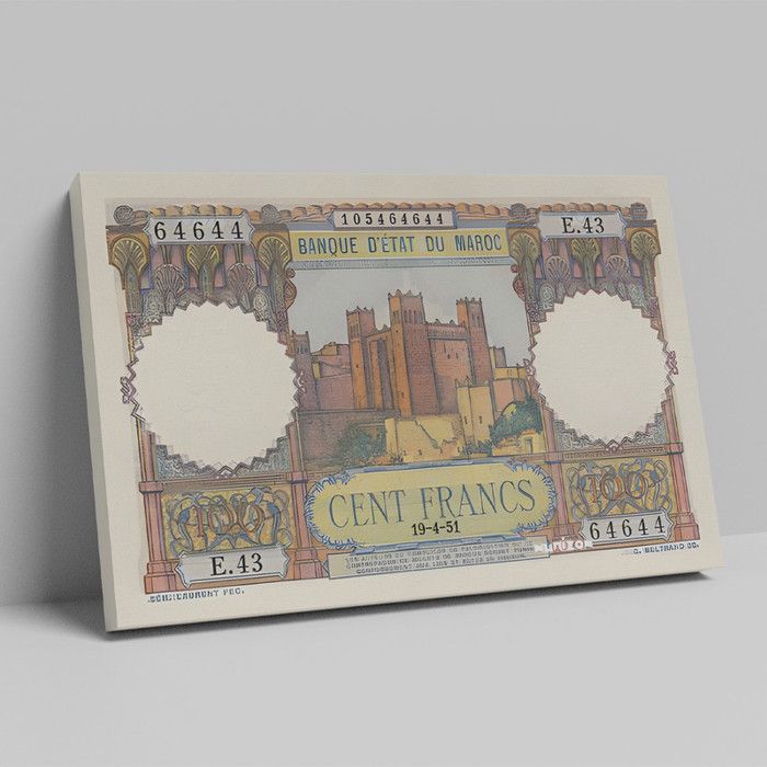 Tableau Décoratif - Cent Francs Marocain - 40 x 60 cm - Velours - Multicolore