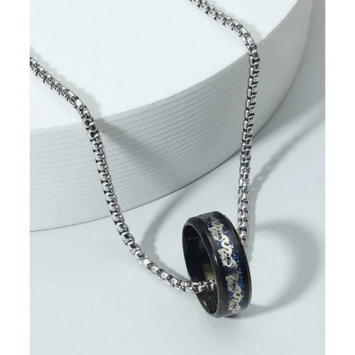 Collier pour Hommes - Acier Inoxydable - 65cm - Pendentif Unique - Argent et Noir