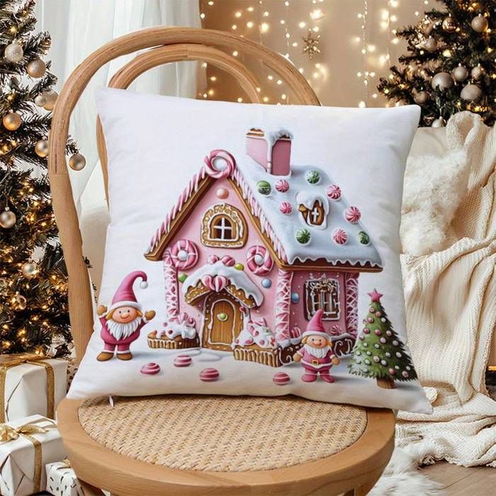 Housse de Coussin - OUTFITS AND MORE - Rose - 40x40cm - Douceur - Motif Cottage de Noël