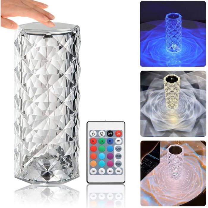 Crystal Lamp, Rose Diamond Table Lamp, 16 Colors