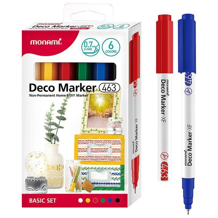 Set de marqueurs déco Monami 463 – Pointe ultra-fine 0,7 mm – 6 couleurs