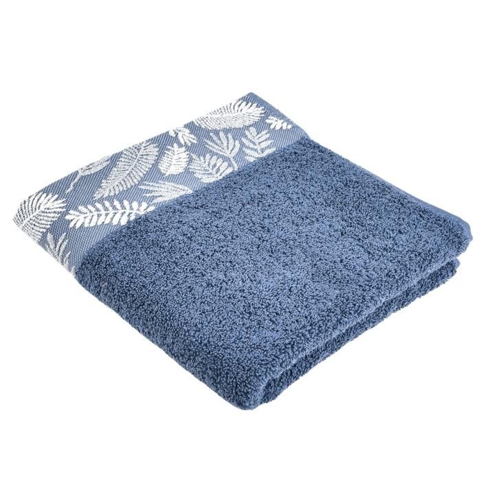 SERVIETTE JACQUARD BLEU FONCE FOUGERE 50X90 - 500 G