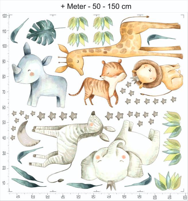 Autocollant mural - Animaux - Mesure de taille - Vinyle adhésif - Multicolore - Chambre enfant