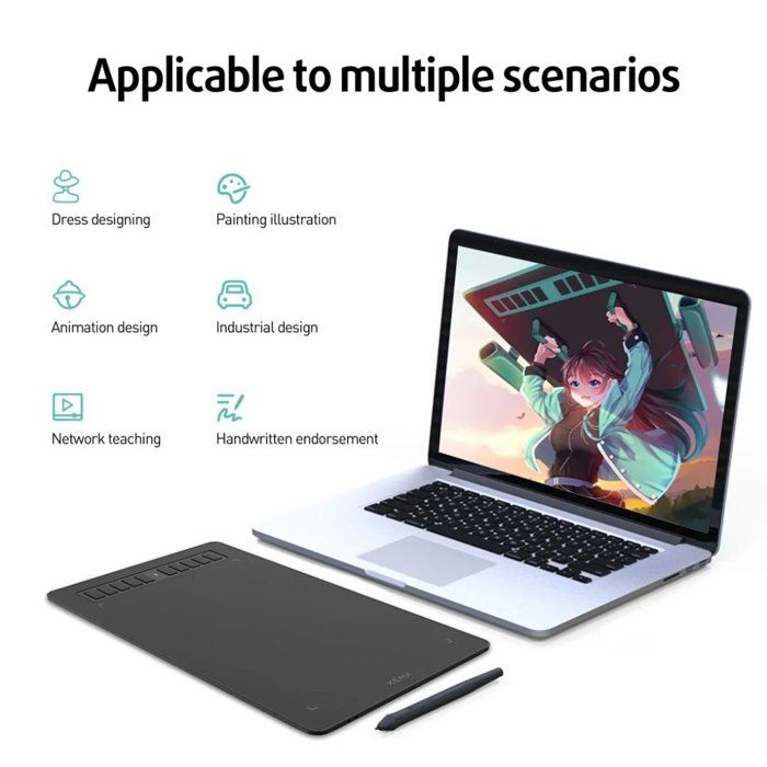 Tablette graphique 10x6 pouces 10 Clés de Raccourci,Compatible avec MacOS Windows Android pour Art Design OSU