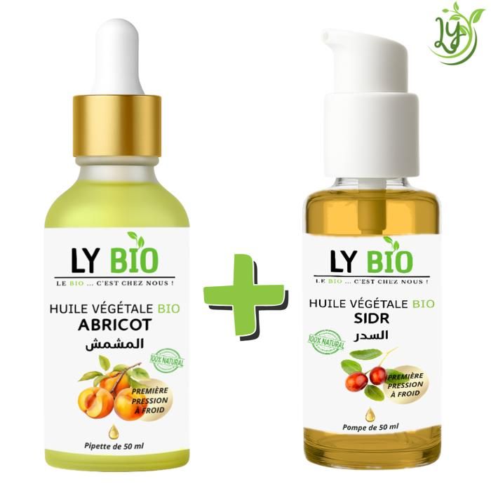 Pack Huile - LYBIO - Abricot 50ml - Pipette - Sidr 50ml - Pompe - Hydratant