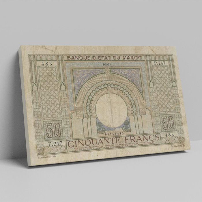 Tableau Décoratif - Cinquante Francs Maroc - 40 x 60 cm - Velours - Multicolore