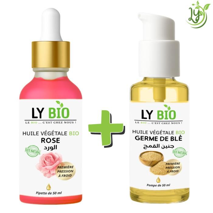 LYBIO PACK HUILE ROSE 50ml - PIPETTE + HUILE GERME DE BLE 50ML - POMPE