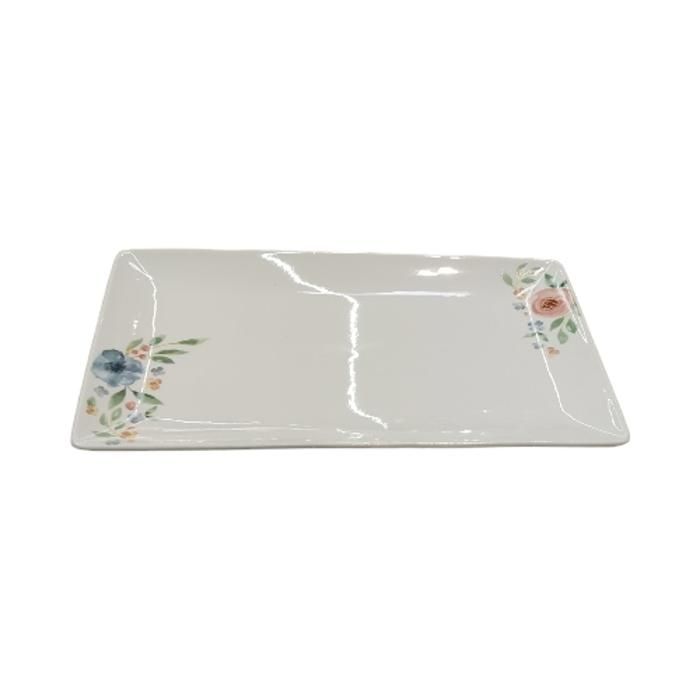 ASSIETTE PLATE RECTANGULAIRE EN PORCELAINEELAINE DECOREE S 25
