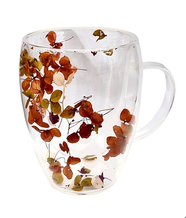 Tasse en verre - KEMU - 350Ml - Double paroi - Fleurs séchées - Compatible lave-vaisselle