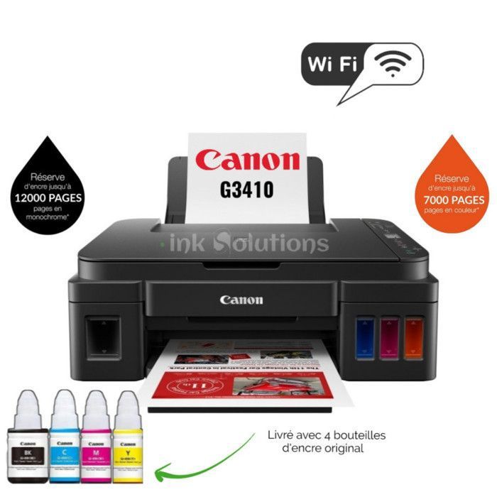 Imprimante multifonction - CANON - PIXMA G3410 - Réservoirs rechargeables - Wi-Fi - A4