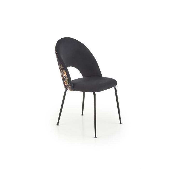 Chaise de salle à manger - DANS MA MAISON - ANNA - Tissu velours - Dossier fleuris - Confort optimal