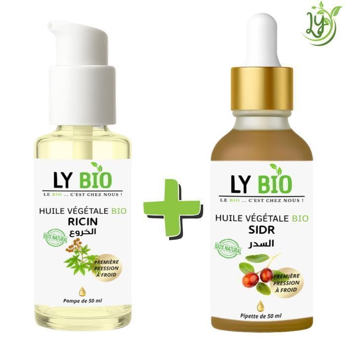 LYBIO PACK HUILE RICIN 50ml - POMPE + HUILE SIDR 50ML - PIPETTE