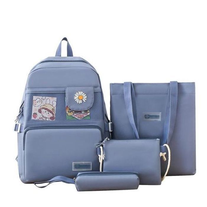 Sac â main, Sac à dos 4PCS, trousse, cartable multifonction, bag de voyage femme Bleu
