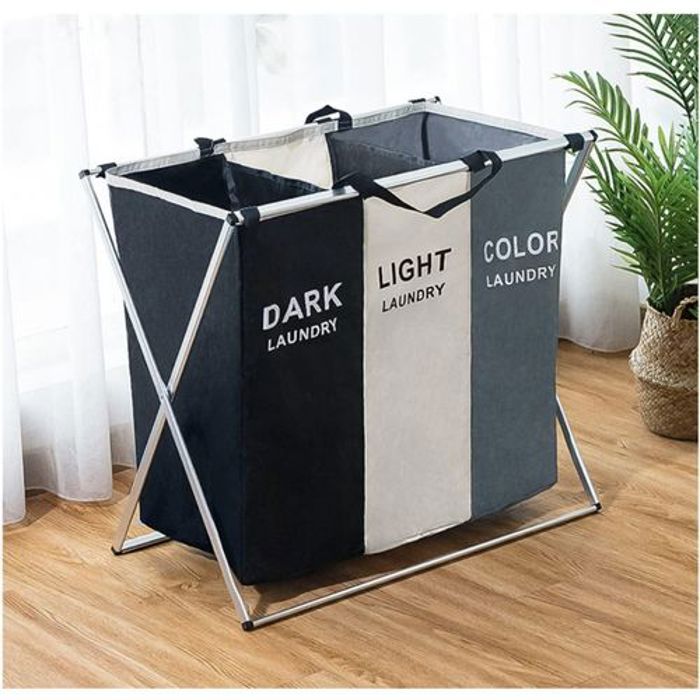 Trieur de linge - Non spécifié - 3 Compartiments - Tissu Oxford - Aluminium - Pliable