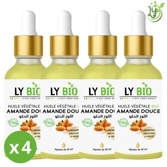 Huile Végétale - PIPETTE - Amande Douce - Lot de 4 - 50ml - Hydratant