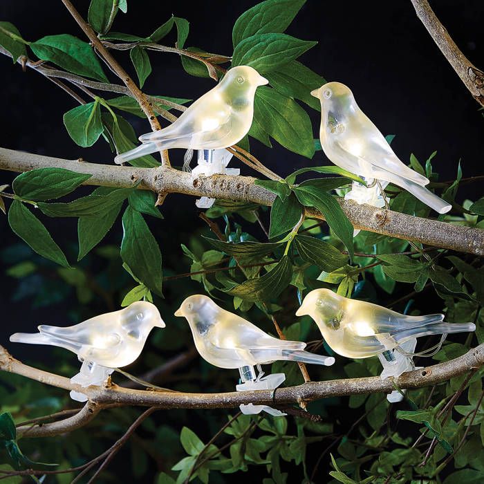 Ensemble de 5 oiseaux solaires LED blancs à clipser sur branches pour déco extérieure magique