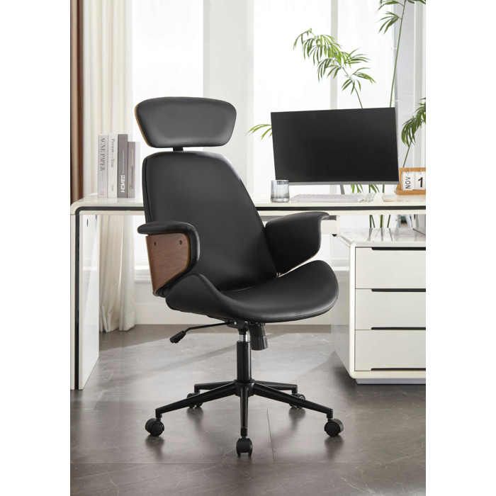 Fauteuil de bureau - DANS MA MAISON - ALESSANDRO - Noir - Bois cintré - Réglable en hauteur