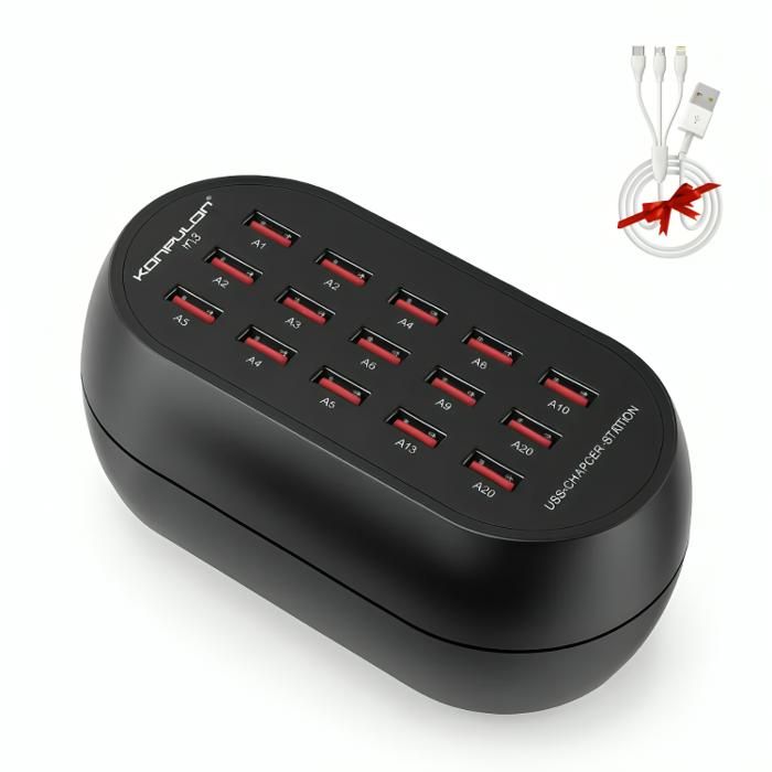 KONFULON C88 – Chargeur Intelligent 20 Ports USB + cable usb gratuits