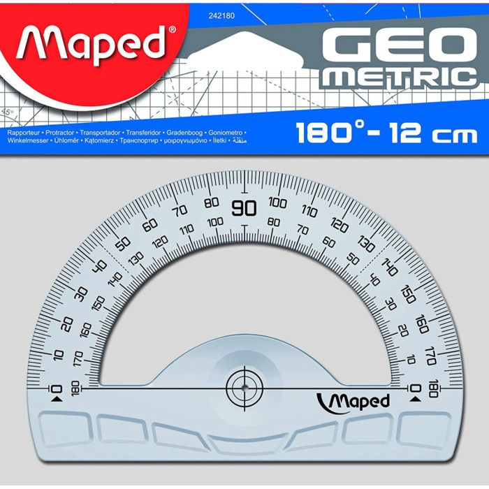 Rapporteur demi-circulaire - Maped - 180 degrés - 120 mm - Plastique transparent - Ergonomique