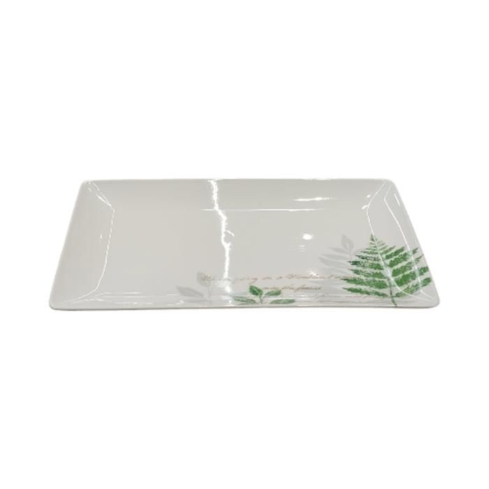 ASSIETTE PLATE RECTANGULAIRE EN PORCELAINEELAINE DECOREE (M)