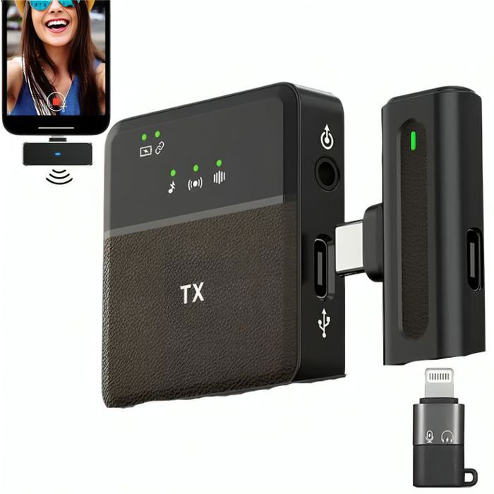 Microphone sans fil 1 en 1 Haute Qualité à double suppression du bruit SX8 Compatible avec Android Type-c et iPhone