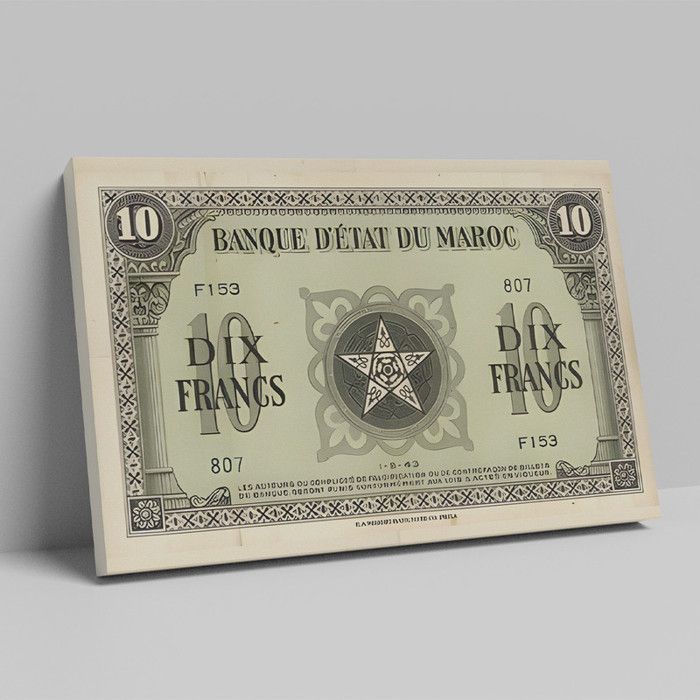 Tableau Décoratif - Dix Francs Marocain - Velours - 40 x 60 cm - Multicolore