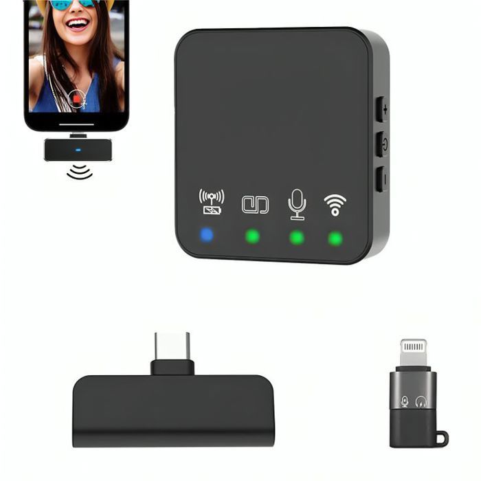 Microphone sans fil 1 en 1 Micro-cravate à double suppression du bruit R10 Compatible avec Android Type-c et iPhone