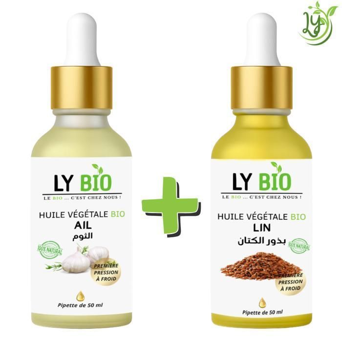 Pack Huile - LYBIO - Huile Ail 50ml - Huile Lin 50ml - Pipette