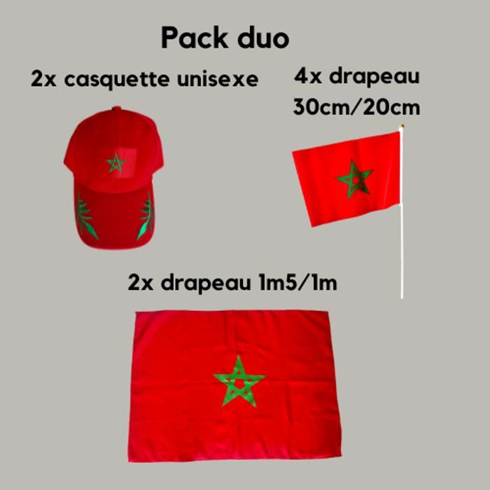 Pack Supporter - DIMA MAROC - Duo Casquettes et Drapeaux - Unisexes - Rouge - Multisport