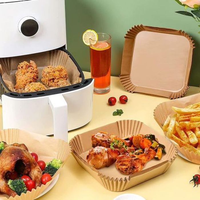 Lot de 150 Pcs Papier Cuisson Pour Air Fryer Prédécoupé en Forme Carrée 20Cm