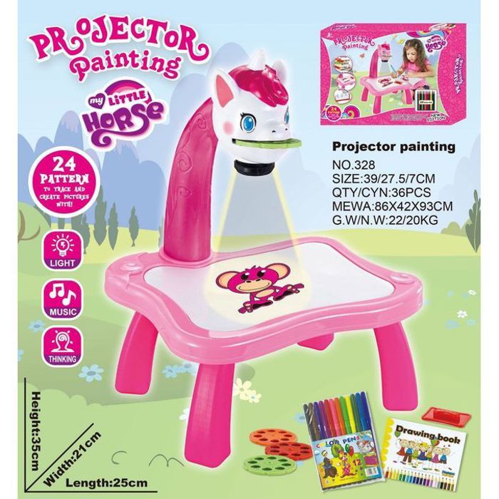 Table de peinture artistique pour enfants avec projecteur