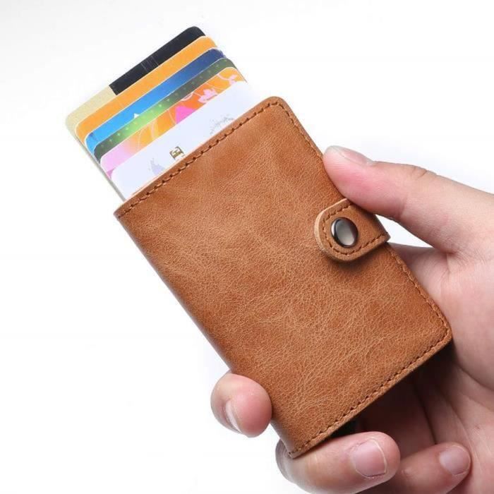 Porte Carte - ZGEER - Marron - Cuir véritable - Protection RFID - Design Pop-up