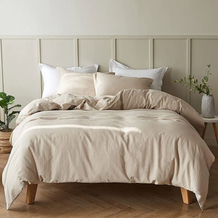 Housse de couette Beige Sable Antiallergique + 2 taies Oreiller (2places) 240x260cm - Lits 180-200cm