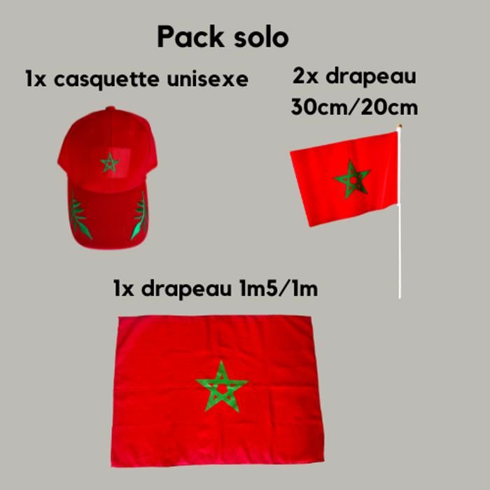 Pack Supporter - DIMA MAROC - Casquette unisexe - Drapeau 1,5m - 2 Drapeaux 30cm - Rouge
