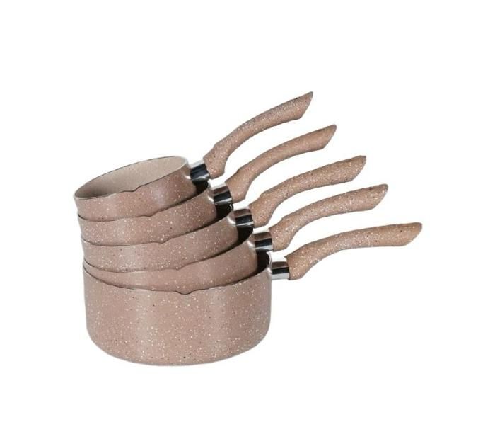 Casseroles - MARQUE - Set de 5 - Granit résistant - Couleurs marron et gris - Tous feux compatibles