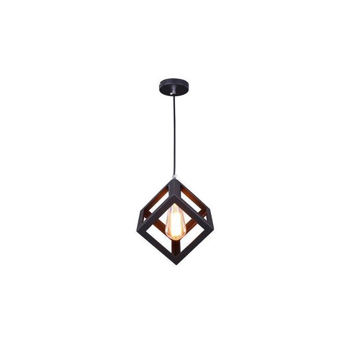 Suspension Lampe Carré Noir 16Cm + Ampoule a filament LED