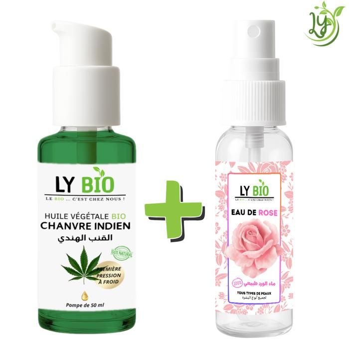 Pack de soins - LYBIO - Huile de chanvre 50ml - Eau de rose 100ml - Hydratant - Mixte