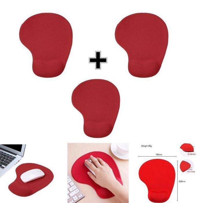 Pack de 3 Tapis Souris Repose Poignet, Avec Repose-Mains En Gel - Ergonomique- Pour Ordinateur