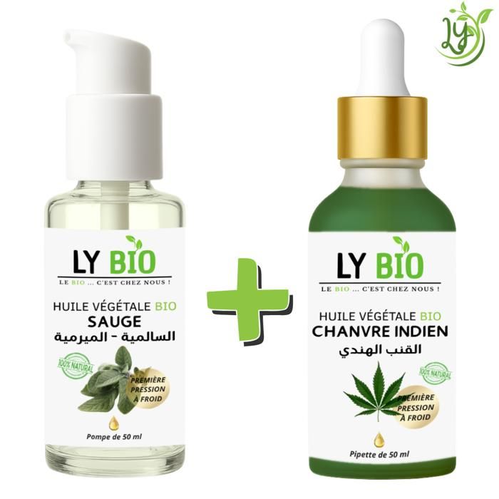 Pack Huile - LYBIO - Sauge 50ml - Pompe - Chanvre 50ml - Pipette - Hydratant