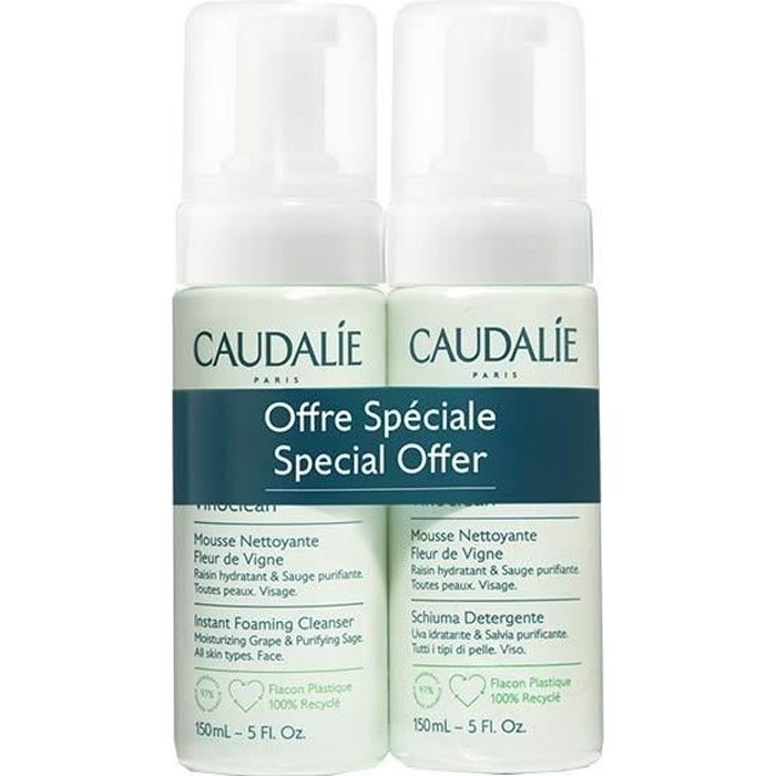 Mousse Nettoyante - CAUDALIE - Fleur de Vigne - Lot de 2 x 150ml - Vegan - Éco-responsable
