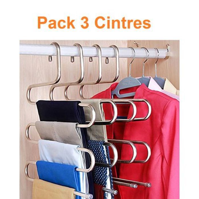Pack 3 Cintres chromé pour pantalon rangement pantalon serviette