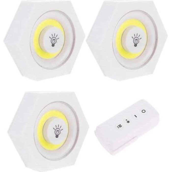 3 Lampes de chevet à distance, Spots avec télécommande, Veilleuse de placard