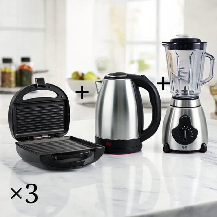 Pack Électroménager 3 pièces - AYA HOME - Machine à Panini 2 Tranches - Blender 1,5L - Bouilloire 2L