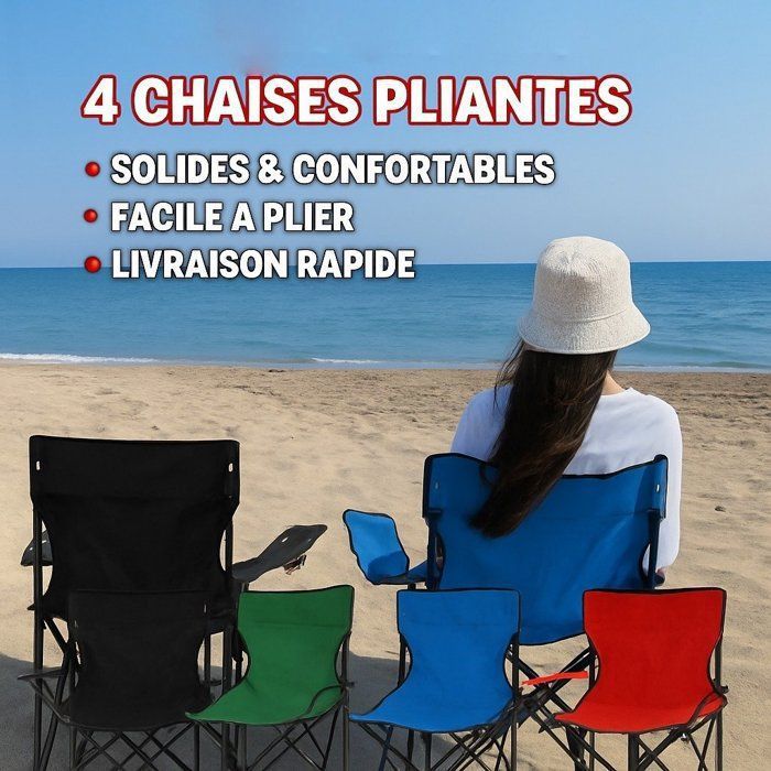 Pack de 4 chaises pliables – Noir, Vert, Rouge, Bleu