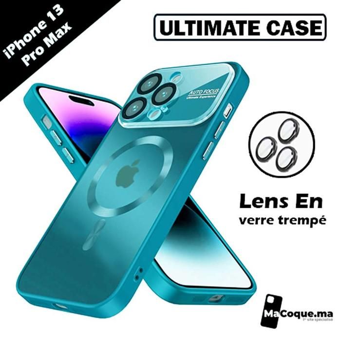 BLEU CIEL Coque iPhone 13 Pro Max "ULTIMATE CASE" /LENS Protector En verre Trempé/Magnétique/Magsafe/Filtre Poussière.