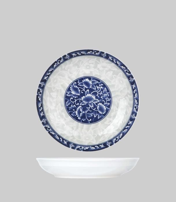 assiette plate rice ronde en porc avec rebord bleu 22,9cm